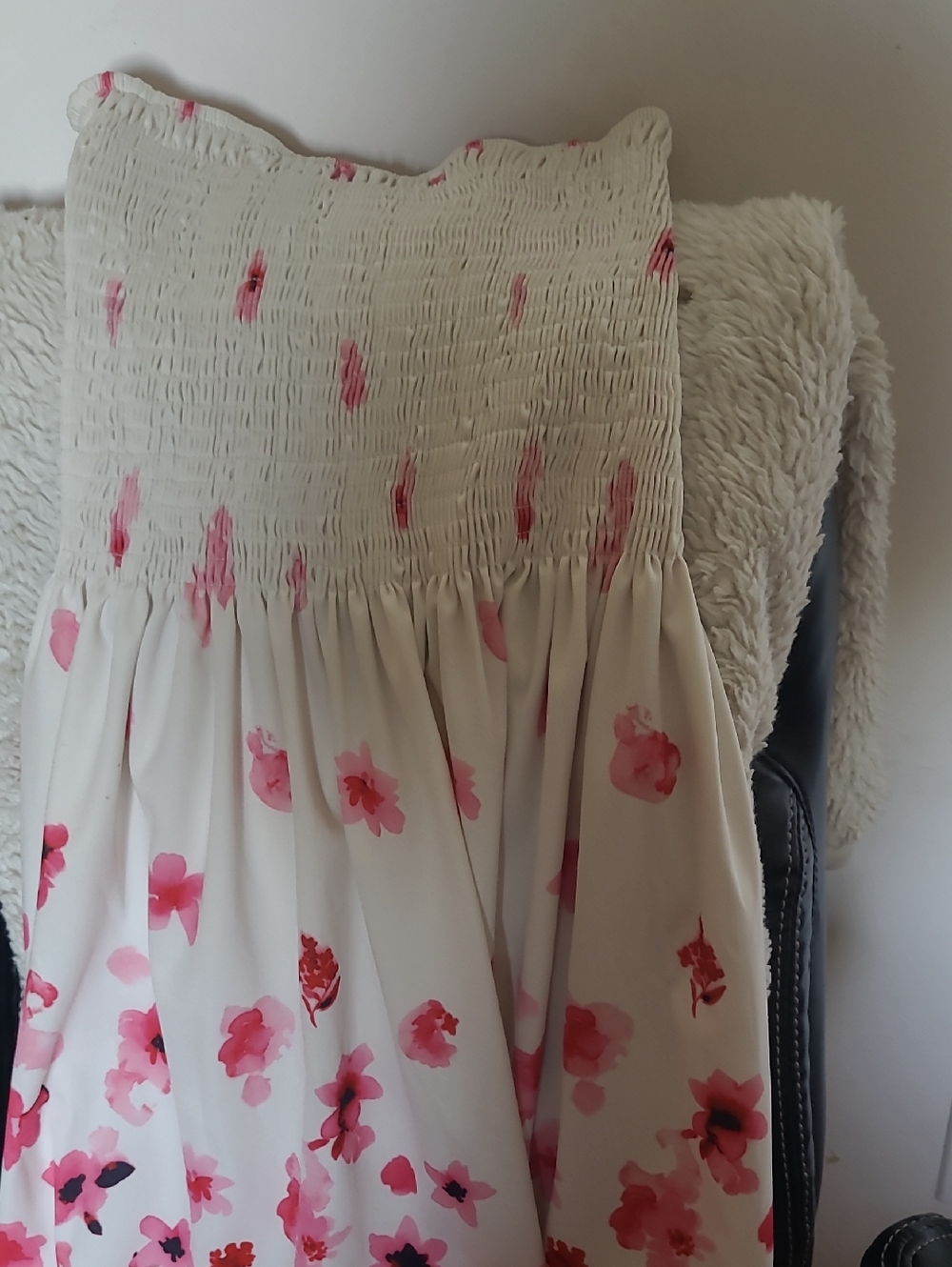 SHEIN Cream Strapless Floral Sundress with Pink Blossoms